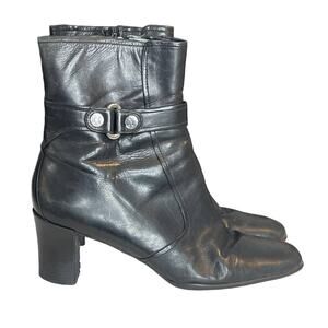 Cole Haan Black Leather Zip Up Block Heel Ankle Boots Shoes Size 8